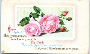 Postcard - Roses, Friendship Greeting Card with Message and Roses Art Print