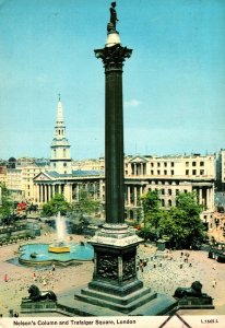 VINTAGE CONTINENTAL SIZE POSTCARD NELSON'S COLUMN AND TRAFALGAR SQUARE LONDON 60