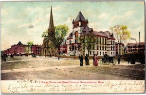 Court House and First Church, Northampton MA c1906 Undivided Back Postcard C19