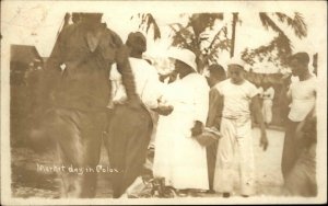 Market Day Colon Panama Black Natives & Sailors c1920 Real Photo Postcard