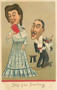 C-1910 Embossed Lovers Marriage proposal comic #603 Postcard 21-9628