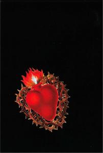 Sacred Heart Flame and Crown of Thorns on Black Background Christian Postcard