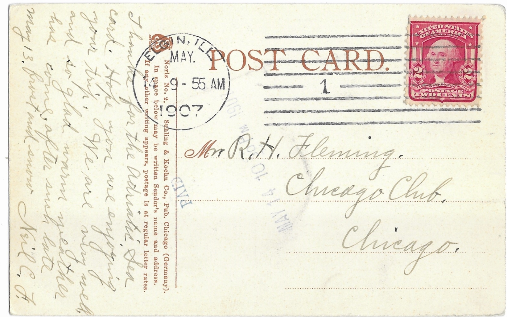 An Elgin Dairy Farm, Elgin Illinois Mailed 1907 With 2 Cent