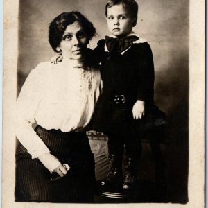 c1910s A Tired Single Mother RPPC Raccoon Eyes Mother Handsome Boy Cute Kid A211