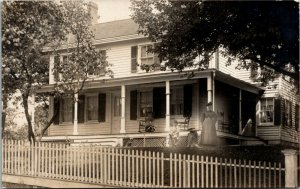 Postcard Real Photo RPPC Victorian House Rocking Chairs Boy on Tricycle 1910s K3