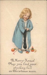 Gibson Christmas Pretty Little Girl Stocking of Toys Vintage Postcard