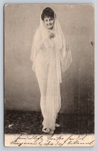 c1904 The Beautiful Lorraine Dressed in White Veil ANTIQUE Postcard 1176