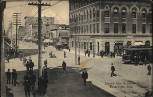 Edmonton AB Alberta Jasper Ave & 1st Trolley c1910 Postcard