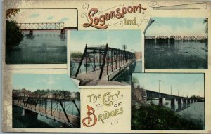 1910s Logansport Indiana The City of Bridges Multiview Postcard