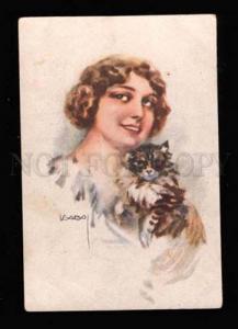 3022606 Pretty Lady & Little KITTY. Sign USABAL. Vintage PC