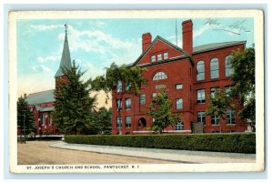 1927 St Joseph's Church and School, Pawtucket Rhode Island, RI Postcard 