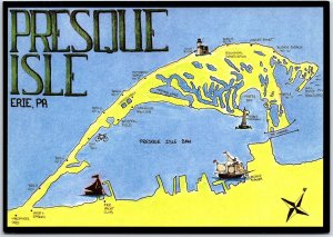 VINTAGE CONTINENTAL SIZE POSTCARD ANIMATED MAP OF PRESQUE ISLE STATE PARK ERIE 