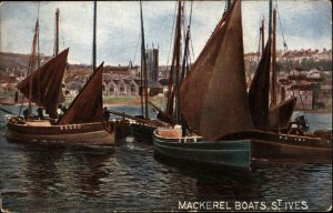 St Ives Cornwall Mackerel Boats Sailboats c1910 Vintage Postcard