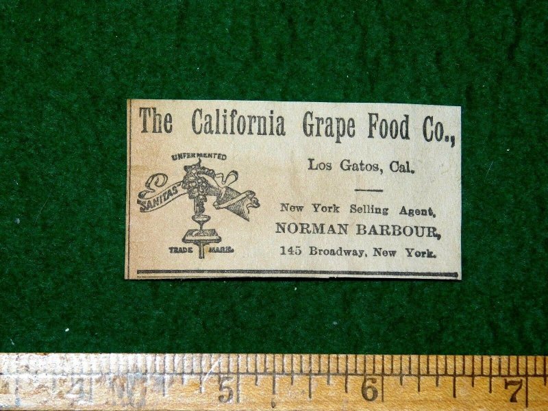 1870s California Grape Food Co., Los Gatos, CA., Engraved Victorian Print Ad F3