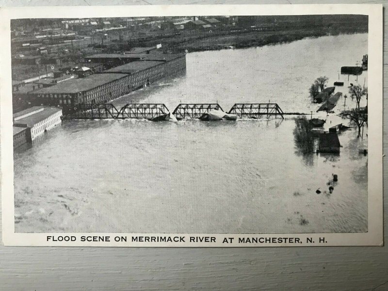 Vintage Postcard 1936 Flood Scene Merrimack River Manchester New Hampshire