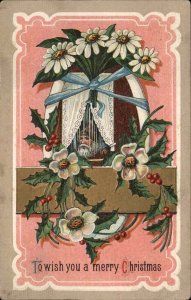 Christmas Santa Clause Flowers Embossed Winsch c1910s Postcard