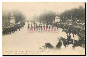 Old Postcard King of Italy and Paris The Cortege arrives Concorde Square