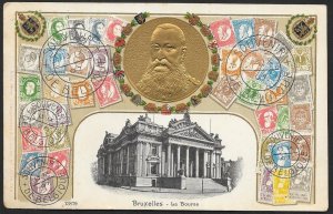 BELGIUM Stamps on Postcard Embossed Shield Unused c1910s
