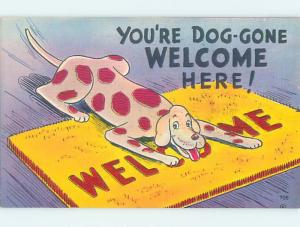 Linen comic DOG ON WELCOME MAT HJ1956
