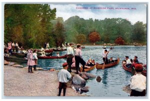 1911 Canoeing At Riverside Park Milwaukee Wisconsin WI RPO Antique Postcard 