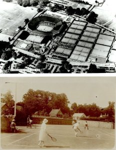 Wimbledon From The Air Tennis 2x Vintage Real Photo Postcard s