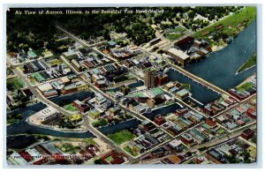 c1950's Air View of Aurora Illinois IL in Beautiful Fox River Valley Postcard