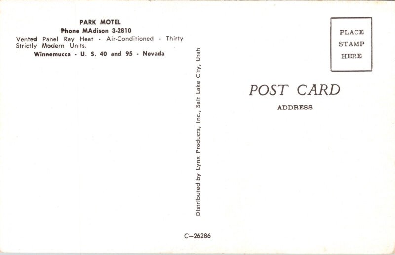 Postcard Park Motel U.S. 40 and 95 in Winnemucca, Nevada