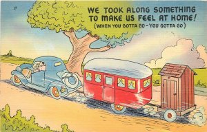 Postcard 1940s Travel Trailer Outhouse Comic Humor linen TR24-3340