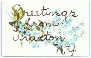 1910's Greetings From Traxton New York NY Forget Me Nots Flowers Posted Postcard