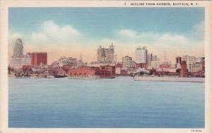 New York Buffalo Skyline From Harbor Curteich