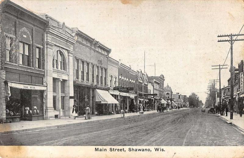 Shawano Wisconsin Main Street Scene Bank Exterior Antique Postcard K29005