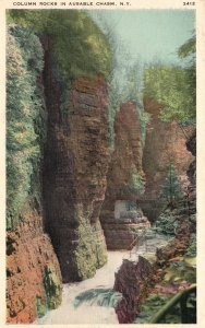 Vintage Postcard 1945 View of Column Rocks In Ausable Chasm New York N. Y.