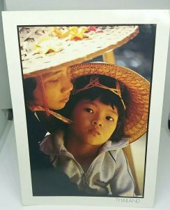 Large Vintage Postcard Thai Mother & Daughter at Floating Market Damnernsaduar