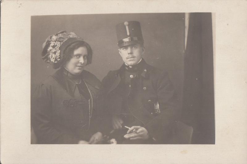 Social history military man in uniform and wife vintage real photo