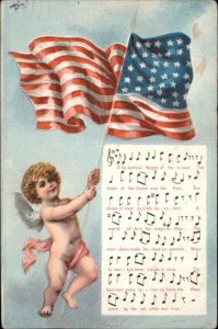 Patriotic Cherub Waves American Flag Ship Columbia Sheet Music Postcard #1