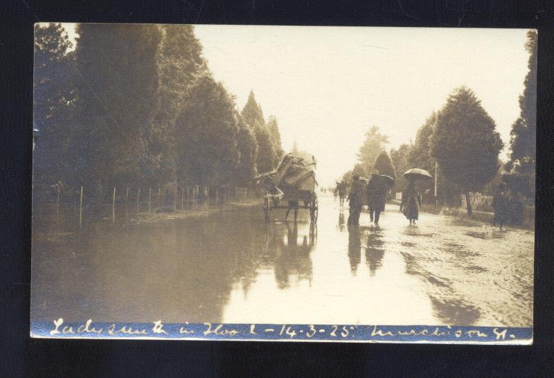 RPPC LADYSMITH WISCONSIN FLOOD SCENE STREET WAGON REAL PHOTO POSTCARD