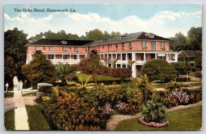 Vintage Postcard The Oaks Hotel Building Plant Trees Gardens Hammond Louisiana