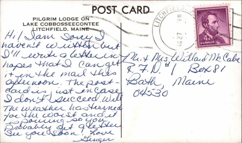 LITCHFIELD ME Pilgrim Lodge Lake Cobbosseecontee DIVERS DIVING Postcard