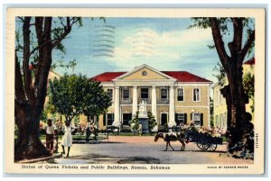 1949 Statue of Queen Victoria and Public Buildings Nassau Bahamas Postcard