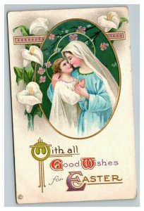 Vintage 1922 Easter Postcard Jesus and Mary White Flowers Religious