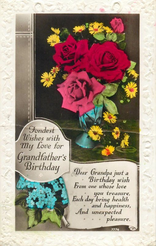 Postcard Greetings birthday flowers multi color vase