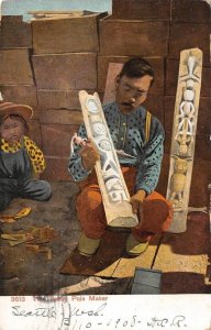 TOTEM POLE MAKER Native Americana 1908 Tacoma, WA Vintage Postcard