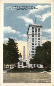 Savannah Georgia GA City Hall Green Monument Vintage Postcard