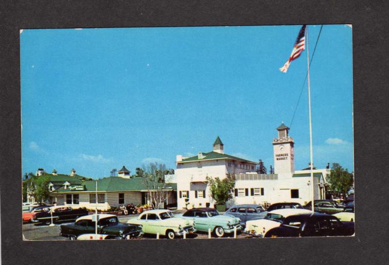 CA Farmers Market Hollywood California Postcard Vegetables Fruits Old Cars