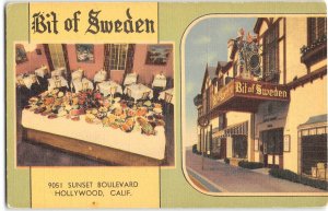 BIT OF SWEDEN Sunset Boulevard HOLLYWOOD, CA Restaurant Vintage Postcard c1940s