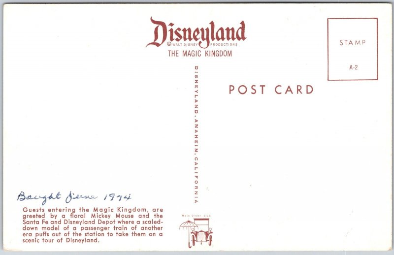 Anaheim California CA, Disneyland Entrance, Mickey Floral Display, Postcard