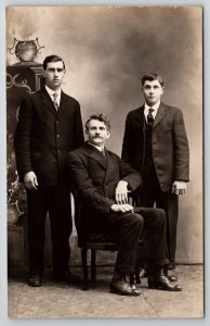 RPPC Three Dapper Men In Suits Studio Photo c1915 Postcard U28