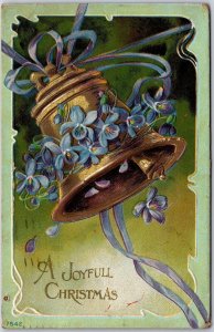 1911 A Joyful Christmas Violets Bell Ribbon Greetings Posted Postcard
