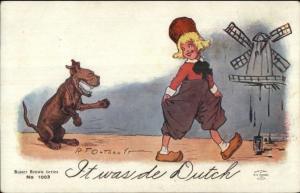 Buster Brown & Tige IT WAS DE DUTCH Outcault c1910 Postcard rpx