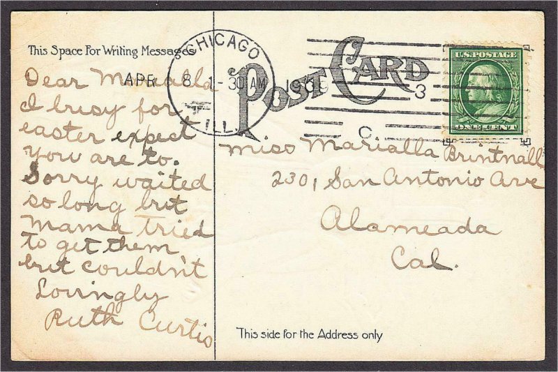 Easter Postcard Angel Holds Rabbits in Robe Cross Sun Silver Background 1900s